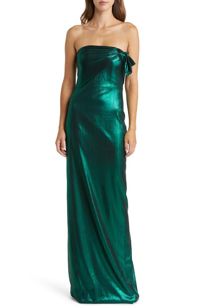 Black Halo Divina Strapless Column Gown Emerald Glow at Nordstrom,