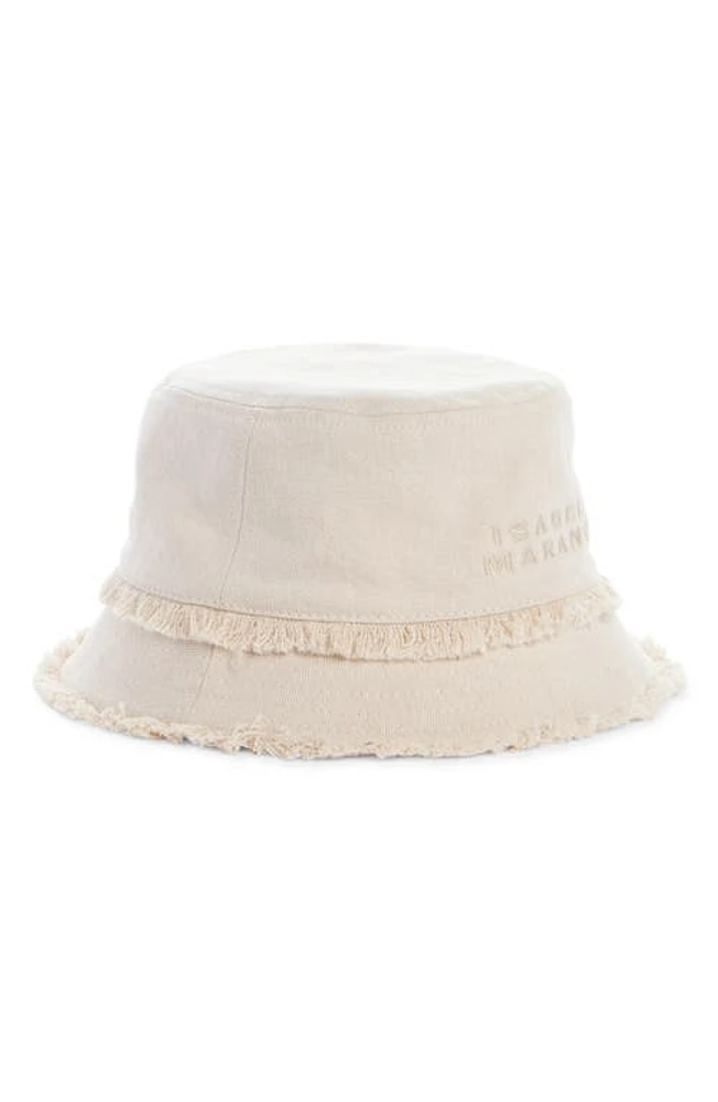 Isabel Marant Bergen Logo Fringe Denim Bucket Hat in Ecru at Nordstrom, Size 57 Eu