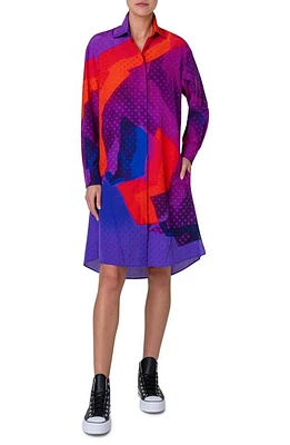 Akris Superimposition Print Long Sleeve Wool & Silk Voile Shirtdress 067 Purple-Multicolor at Nordstrom,