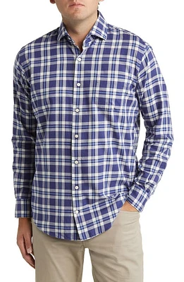 Peter Millar Truett Plaid Soft Cotton Button-Up Shirt in Navy at Nordstrom, Size Small