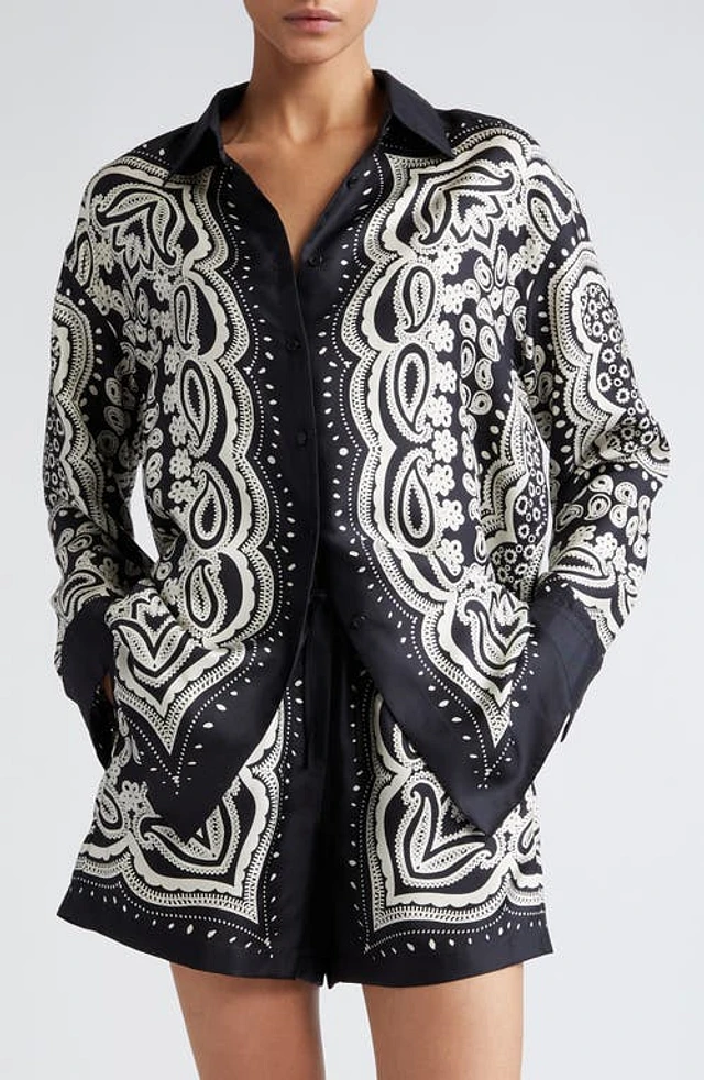Nordstrom Nili Lotan Alfie Print Silk Shirt Black/Ivory Bandana at  