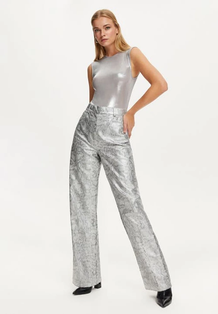 Nocturne Silver Snake Print Pants in Metallic Silver at Nordstrom