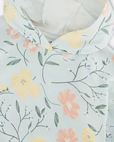 Deux Par Deux Girl's French Terry Hooded Sweatshirt Baby Blue With Printed Romantic Flower in Baby Blue With Romantic at Nordstrom