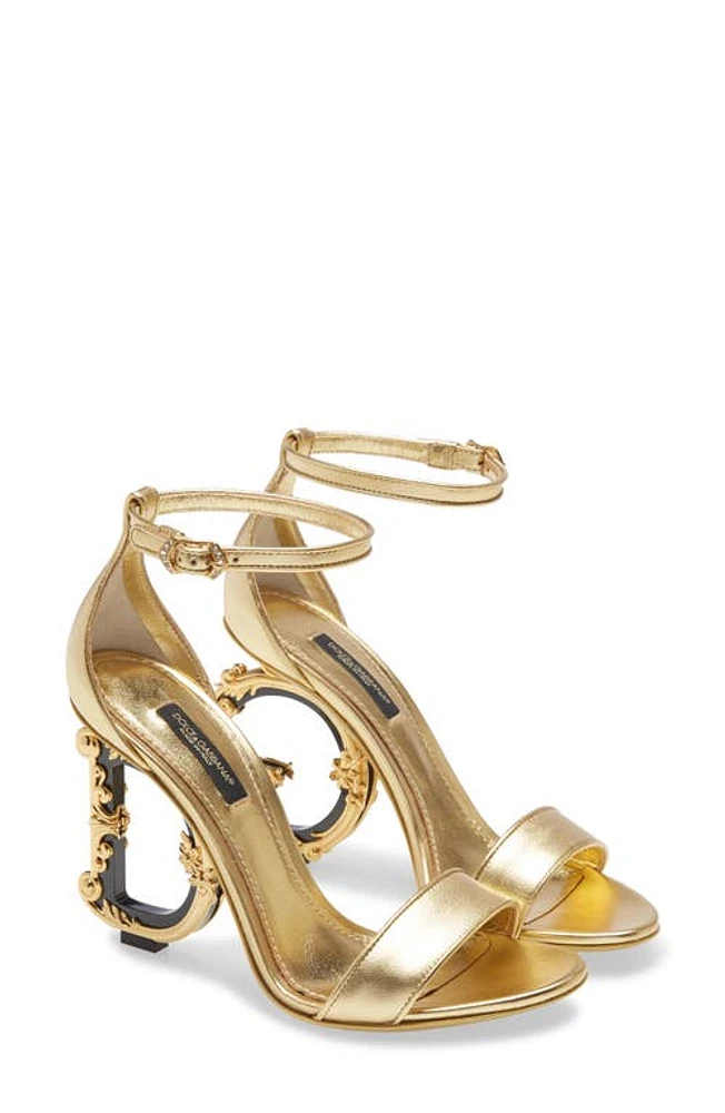 Dolce & Gabbana Keira Baroque DG Heel Sandal Gold at Nordstrom,