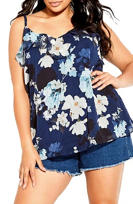 City Chic Shy Orchid Floral Ruffle Camisole Navy at