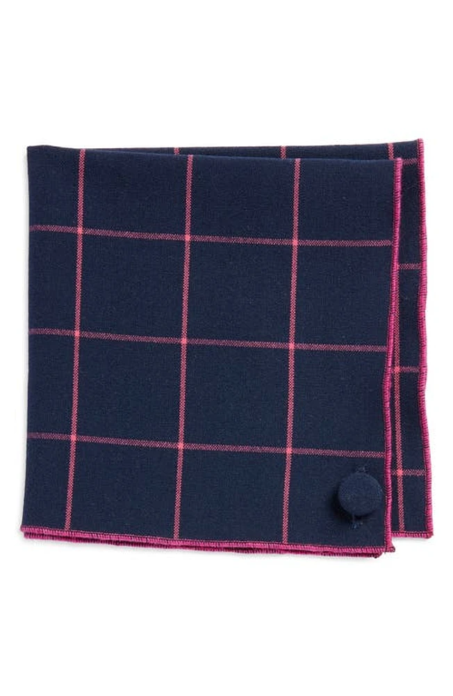 CLIFTON WILSON Windowpane Check Cotton Pocket Square in Navy at Nordstrom