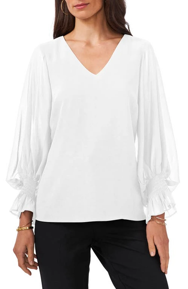 Chaus V-Neck Balloon Sleeve Chiffon Blouse Soft Ecru at Nordstrom,