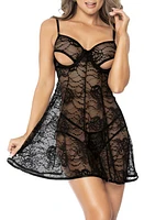 Mapale Lace Babydoll Chemise & Thong Set in Black at Nordstrom, Size Small