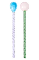 HAY Set of 2 Twisted Glass Spoons in Turquoise And Light Pink at Nordstrom