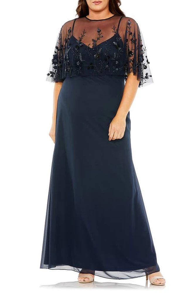 FABULOUSS BY MAC DUGGAL Beaded Mesh Overlay Gown Midnight at Nordstrom,