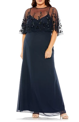 FABULOUSS BY MAC DUGGAL Beaded Mesh Overlay Gown Midnight at Nordstrom,