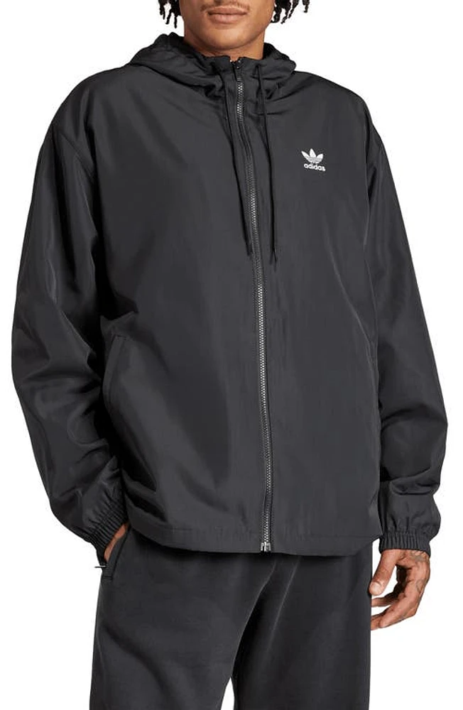 adidas Originals Oversize Adicolor Trefoil Hooded Windbreaker Black/White at Nordstrom,