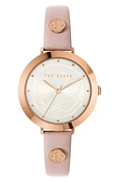 Ted Baker London Ammy Magnolia 3H Leather Strap Watch, 34mm in Rose Gold/Silver/Pink at Nordstrom