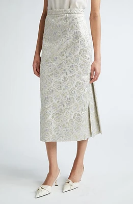 Erdem Pleated Back Floral Cloqué Midi Skirt Gold at Nordstrom, Us