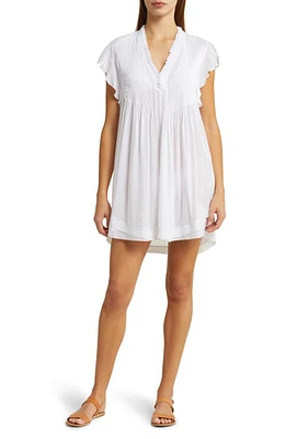 Poupette St Barth Sasha Pintuck Pleat Cover-Up Minidress Optic White at Nordstrom,