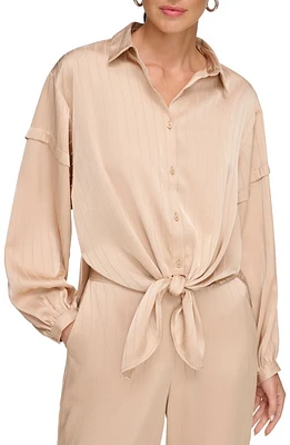 DKNY Stripe Jacquard Tie Hem Button-Up Shirt at Nordstrom,