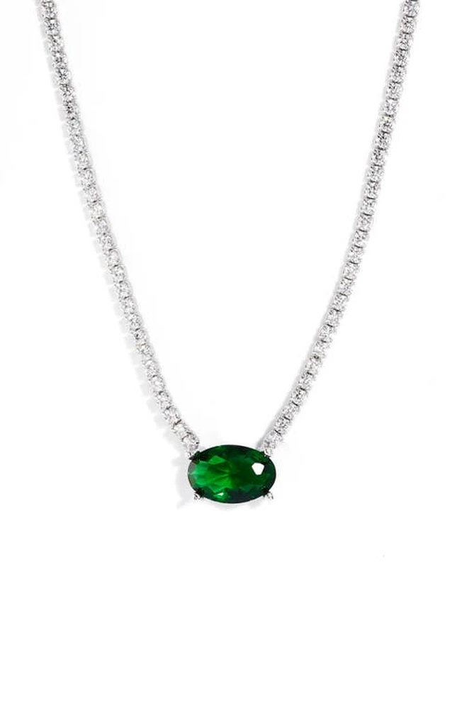 SHYMI Oval Pendant Tennis Necklace in Silver /Green at Nordstrom, Size 18