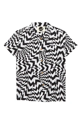 Boardies Kids' Hypnotic Print Button-Up Shirt Black White at Nordstrom,