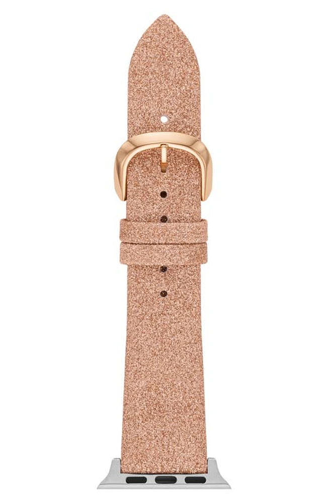 Kate Spade New York glitter leather 20mm Apple Watch watchband in Rose Gold at Nordstrom