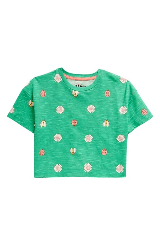 Mini Boden Kids' Relaxed Crop T-Shirt Pea Green Daisy Bugs at Nordstrom,