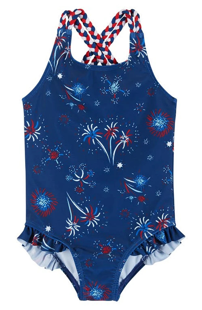 Andy & Evan Kids' Patriotic One-Piece Swimsuit in Navy Firework at Nordstrom, Size 6X