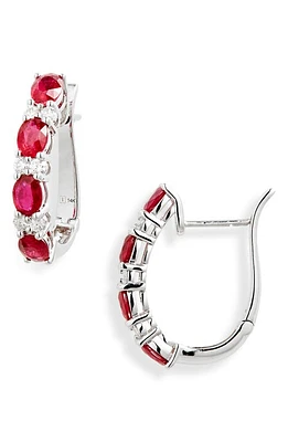 VALANI ATELIER Alternating Ruby & Diamond Hoop Earrings in White Gold/Ruby/Diamond at Nordstrom