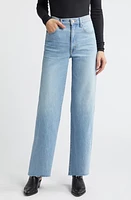 SLVRLAKE Grace Raw Hem High Waist Ankle Wide Leg Jeans Ocean Breeze at Nordstrom,