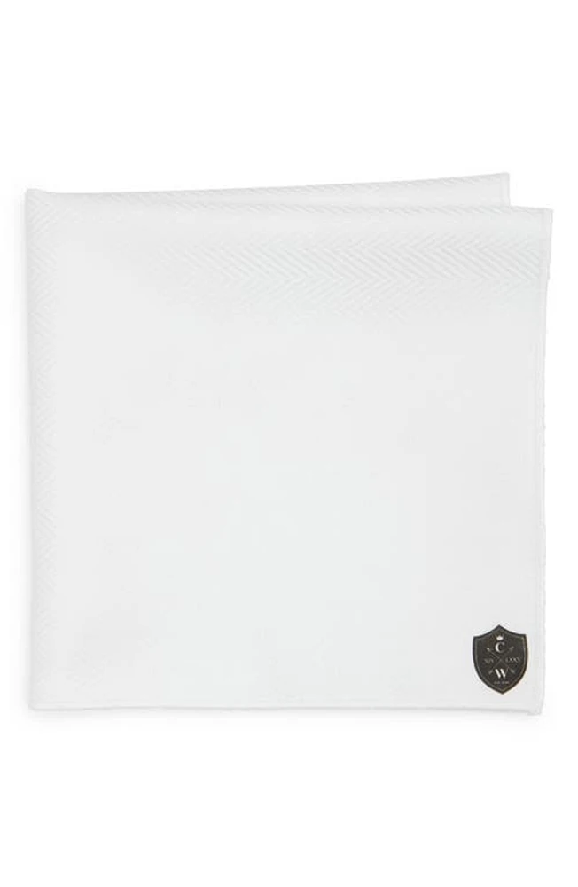 CLIFTON WILSON White Cotton Herringbone Pocket Square at Nordstrom