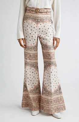 Zimmermann Paisley Print Belted High Waist Linen Wide Leg Pants Cream Bandana at Nordstrom,