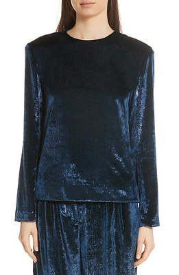 Tibi Tess Metallic Velvet Top in Navy at Nordstrom, Size X-Small