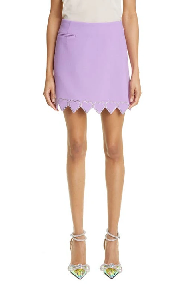 Mach & Hot Fix Crystal Heart Trim Wool Miniskirt Lavender at Nordstrom, Us