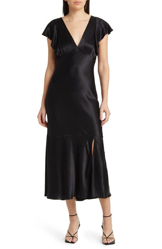 Rails Dina Flutter Sleeve Midi Dress Black at Nordstrom,