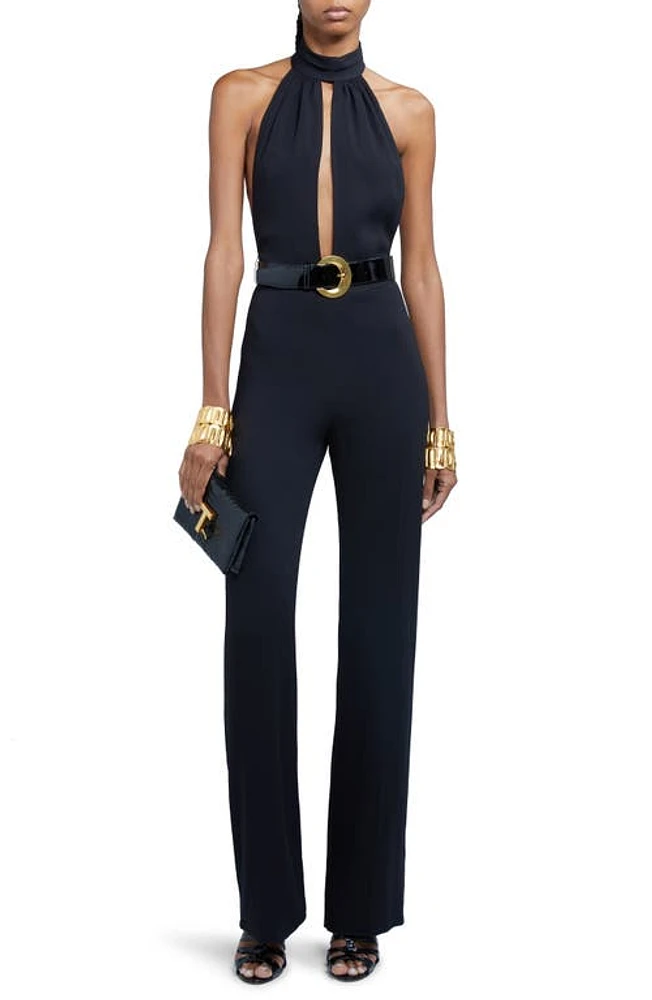 TOM FORD Stretch Sable Belted Halter Jumpsuit Black at Nordstrom, Us