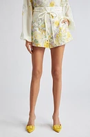 Zimmermann Natura Floral High Waist Belted Linen Shorts Citrus Garden Print at Nordstrom,