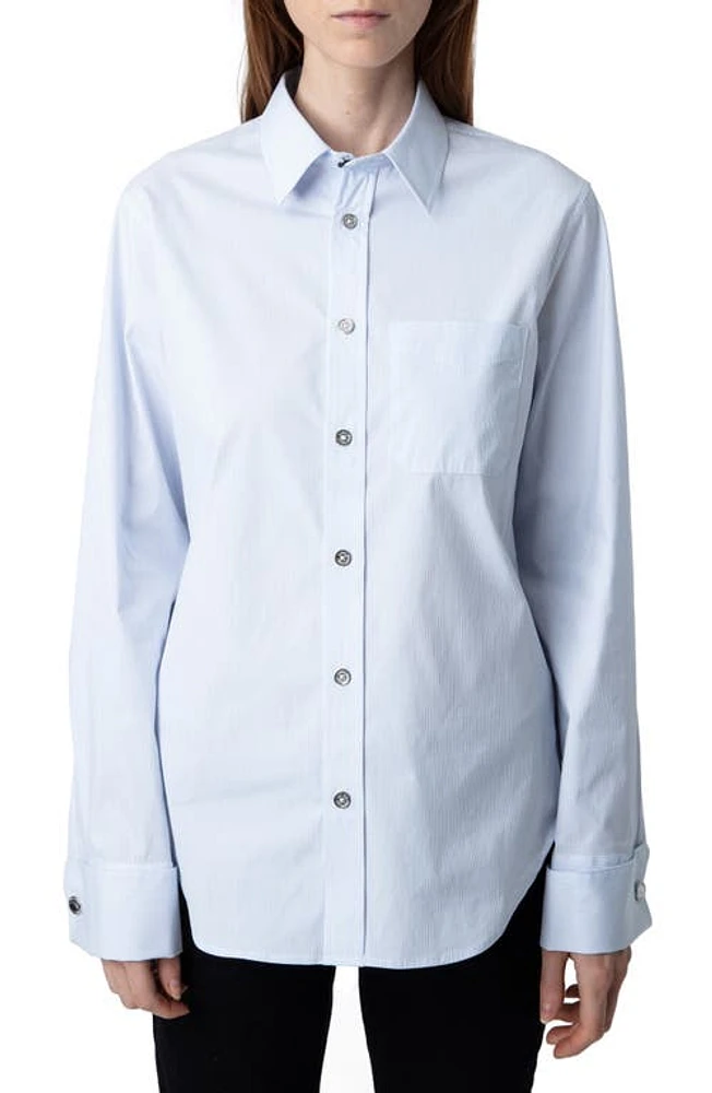 Zadig & Voltaire Taszika French Cuff Cotton Blend Button-Up Shirt Light Blue at Nordstrom,