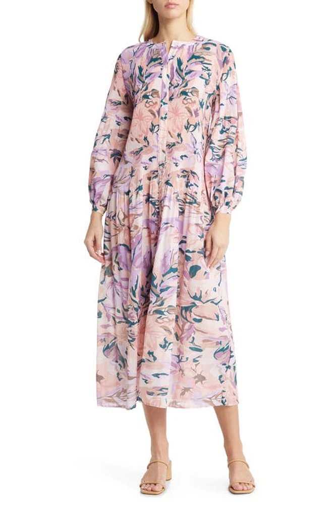 Misook Floral Long Sleeve Crêpe de Chine Dress in Rose P/Multi at Nordstrom, Size Xx-Small