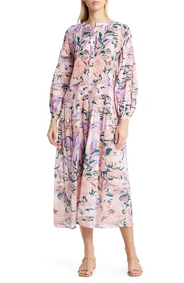 Misook Floral Long Sleeve Crêpe de Chine Dress in Rose P/Multi at Nordstrom, Size Xx-Small