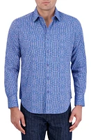 Robert Graham Voyage Geo Jacquard Stretch Cotton Button-Up Shirt Blue at Nordstrom,