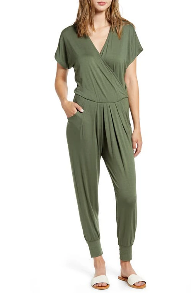 Loveappella Short Sleeve Wrap Top Jumpsuit at Nordstrom,