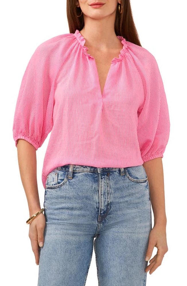 Vince Camuto Stripe Puff Sleeve Top Hot Pink at Nordstrom,