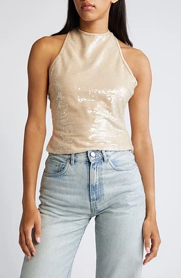 Mistress Rocks Sequin & Lace Tie Back Sleeveless Top Sandstone at Nordstrom,