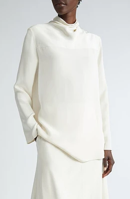 Brandon Maxwell Cowl Neck Long Sleeve Silk Top Ivory at Nordstrom,