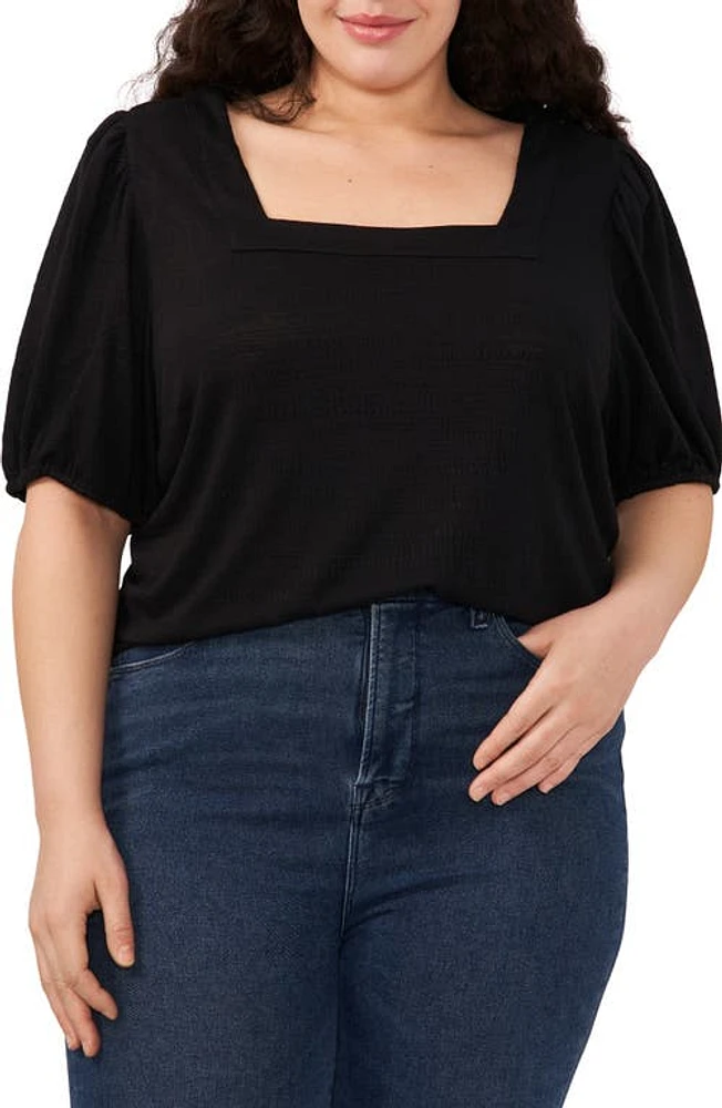 CeCe Square Neck Puff Sleeve Top Rich Black at Nordstrom,