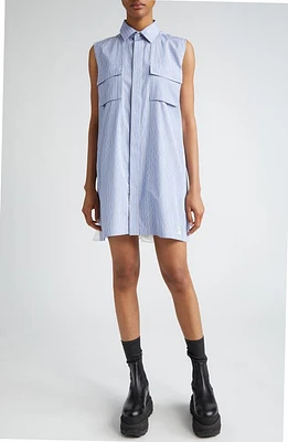 Sacai x Thomas Mason Stripe Sleeveless Mini Shirtdress L/Blue at Nordstrom,