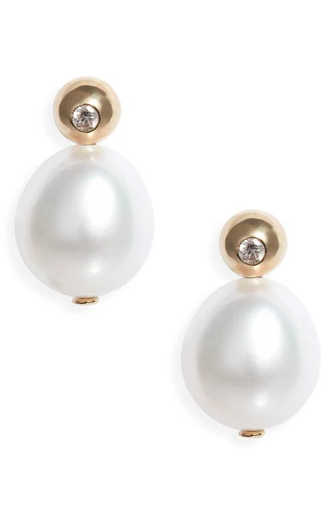 Poppy Finch Dome Cultured Pearl & Diamond Stud Earrings in 14K Yellow Gold at Nordstrom