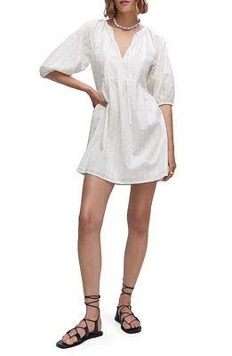 MANGO Puff Sleeve Tonal Embroidered Cotton Minidress in White at Nordstrom, Size 6