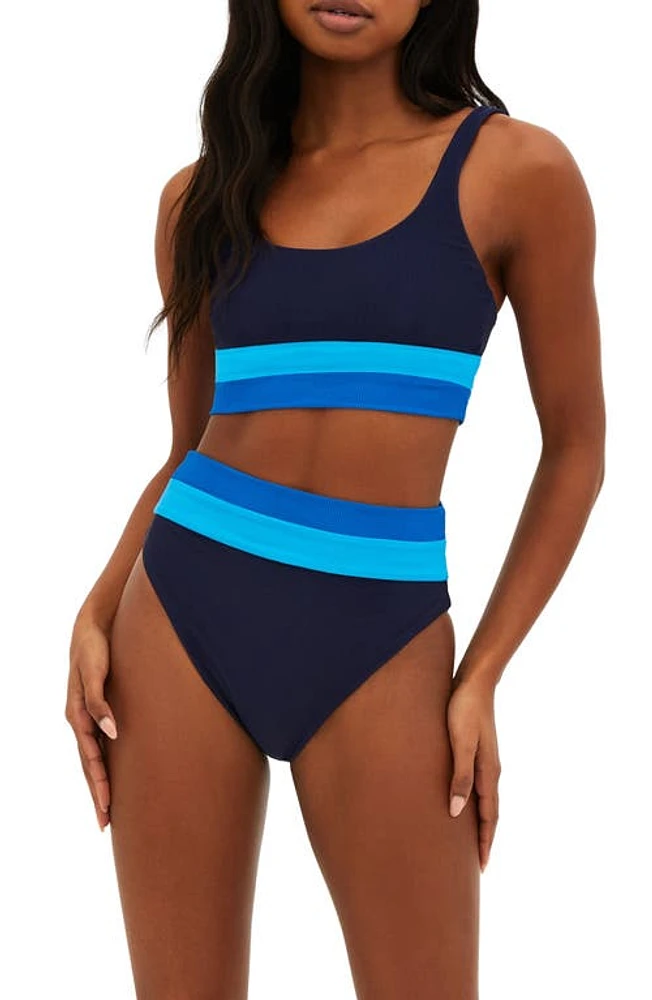 Beach Riot Heidi Colorblock High Waist Bikini Bottoms in Marine Colorblock at Nordstrom, Size X-Small