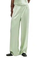 MANGO Satin Wide Leg Pants in Pastel Green at Nordstrom, Size Small