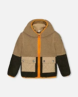 Deux Par Deux Baby Boy's fuzzy fleece Jacket Taupe And Khaki Green in Taupe And Kaki Green at Nordstrom