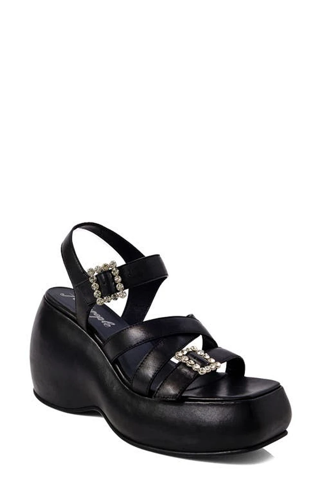 Free People Brooklyn Ankle Strap Platform Sandal Black Metallic Leather at Nordstrom,